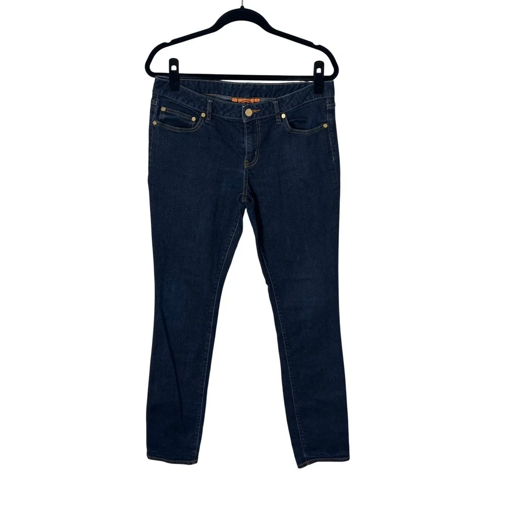 Tory Burch Super‎ Skinny Mid Rise Jeans Dark Wash Logo Pocket Size 31